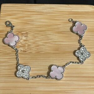 Sterling silver 925 Pink and Silver clover Flower Bracelet 7.5 in